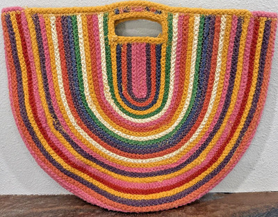 Fabulous MJ NY Rainbow Woven Tote Bag Boho Knit Yarn Clutch Colorful