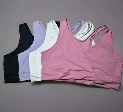 4 Pack Nursing Bras 2XL Wireless Crossover Maternity Sleep Bras Black Pink...