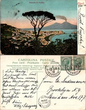 Postcard of Mount Vesuvius Volcano and Naples Bay, Italy
