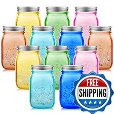 Yinder 12 piezas 32 OZ frascos de albañil de colores frascos de albañil de vidrio tapas de vidrio boca ancha