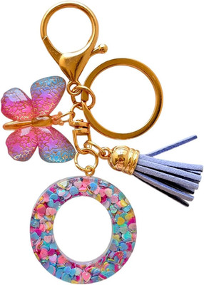 Cute Initial Letter Keychains for Women Girls Tassel Butterfly Pink Purple Green