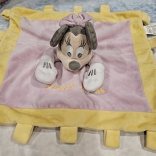 Disney Minnie Mouse Baby Lovey Security Blanket Pink Yellow Crinkle Tag Blanket