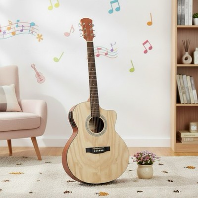 41'' Beginner Acoustic Electric Guitar Set - EQ Amp Cutaway Jumbo Natural