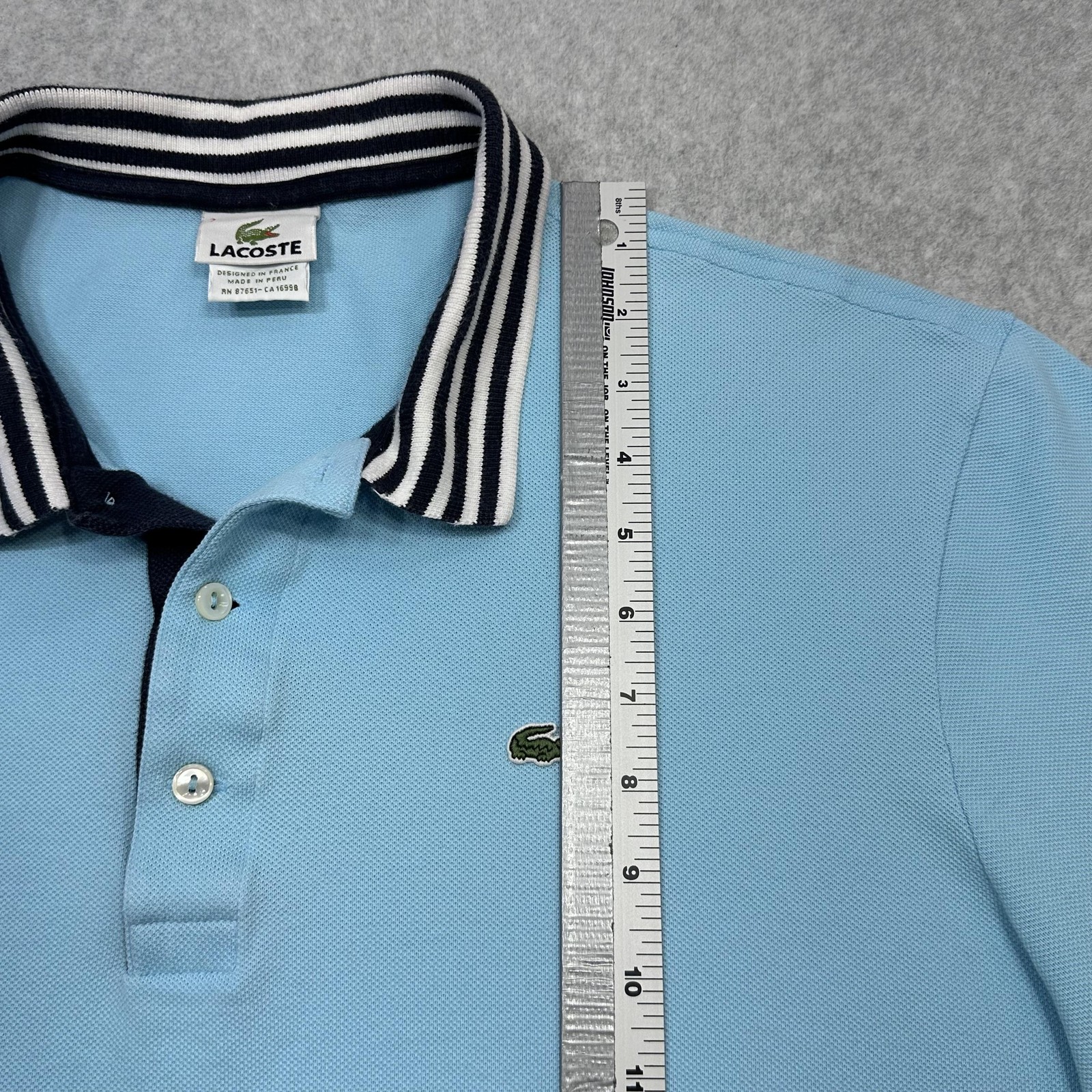 Lacoste Polo Shirt Men XXL Size 7 Blue Stripe Collar Croc Logo Short Sleeve thumbnail 7