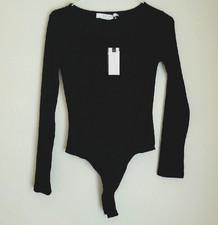 Astr The Label Bodysuit long sleeve cut out top ribbed women's size S black