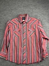 Wrangler Shirt Mens 2XL Red Striped Western Pearl Snap Long Sleeve Casual