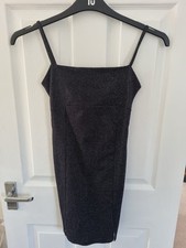 (Y) Bershka Black Sparkly Cross Back Bodycon Dress Size Small