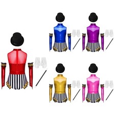 Girls Circus Bodysuit Ringmaster Showman Set Theme Party Outfits Jumpsuit Wand