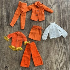 Vntg Maddie Mod Barbie Clone Clothing Lot orange velour, Jacket,pants, Sheer Top