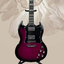 Black-Purple Tiger-Striped SG-Style Double-Pickup Electric Guitar Rock Style