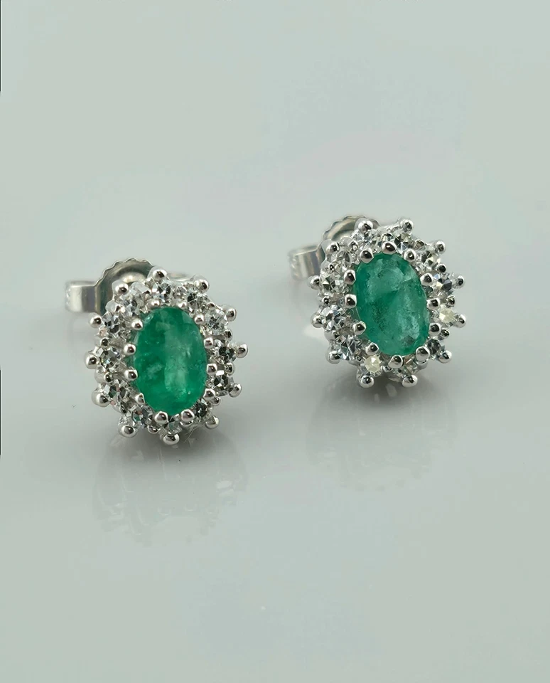 Smaragd Diamant Ohrstecker Gold 585 * 14 k Weißgold - Bild 3 von 4