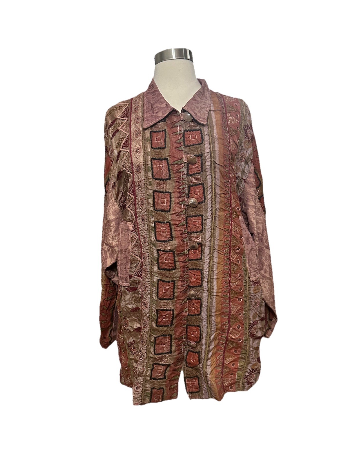 URU Silk Patches Patchwork  Button Tunic  Jacket … - image 3