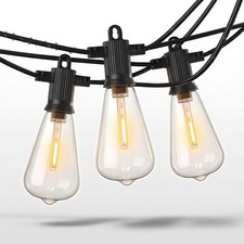Outdoor String Lights 50FT Patio Hanging Lights Black ST38 Edison Bistro Decor