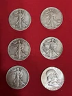 US Silver Half Dollar Lot of 6- Walking Liberty & Franklin 1943-1963-2+ Troy oz