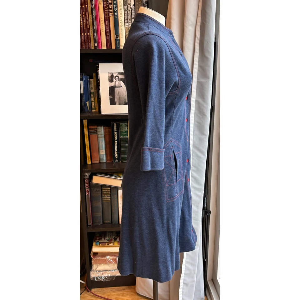Vestido Vintage Jonathan Logan Denim Color Tejido Borde Rojo Talla S | Cintura 27" Foto 4 de 4