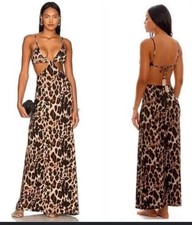 Agua Bendita Selene Balam Leopard Print Maxi Wrap Dress Cover Up S/M