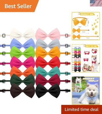120 Pcs Adjustable Dog Bow Ties & Cat Bowties - Assorted Solid Colors for Pets