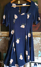 Urban Outfitters Women's Navy Floral A-Line Square Neck Short Dress Size M