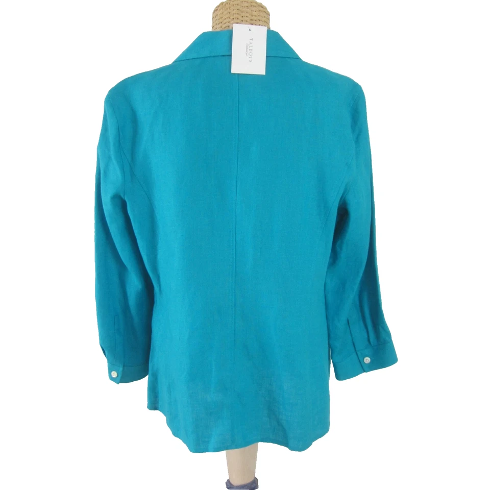 Новый Talbots женщин 12 бирюзовый синий ирландский льняной завышенной талии 3/4 рукав рубашка - Изображение 2 из 4