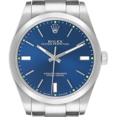 Rolex Oyster Perpetual 39 Blue Dial Steel Mens Watch 114300