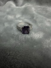 925 Sterling silver Amethyst princess cut ring size 7