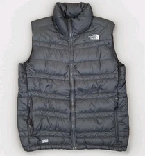 The North Face Puffer Vest Men's M Dark Gray 550 Goose Down Nupste Full Zip