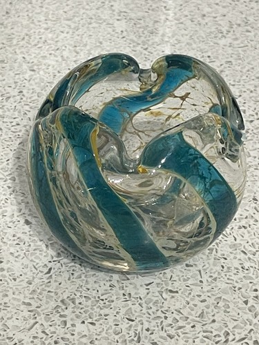 SMALL MDINA ART GLASS CRYSAL BLUE STRIPE ROUND BOWL MALTA MALTESE 04 78A - Picture 3 of 7