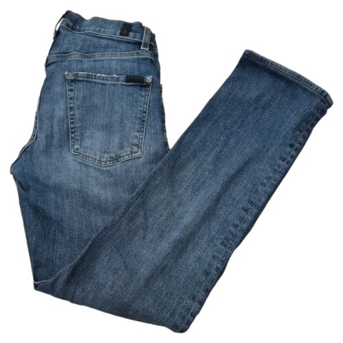 7 For All Mankind Slimmy Jeans Mens Size W30 Blue Regular Slim Stretch - Foto 1 di 12