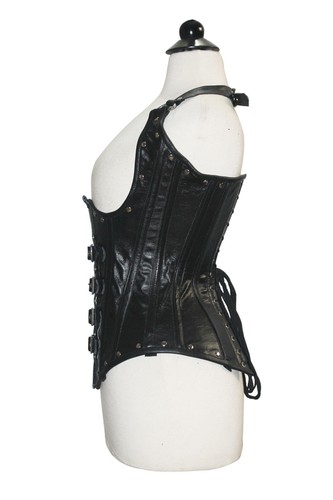 Nuevo Espléndido Estilo Cupless-Steampunk-Formador de Cintura-Negro-Real100% Cuero Corsé - Imagen 2 de 6