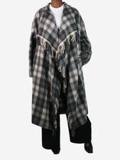 Isabel Marant Etoile Grey Checkered Wool-blend Scarf Coat - Size Uk 10