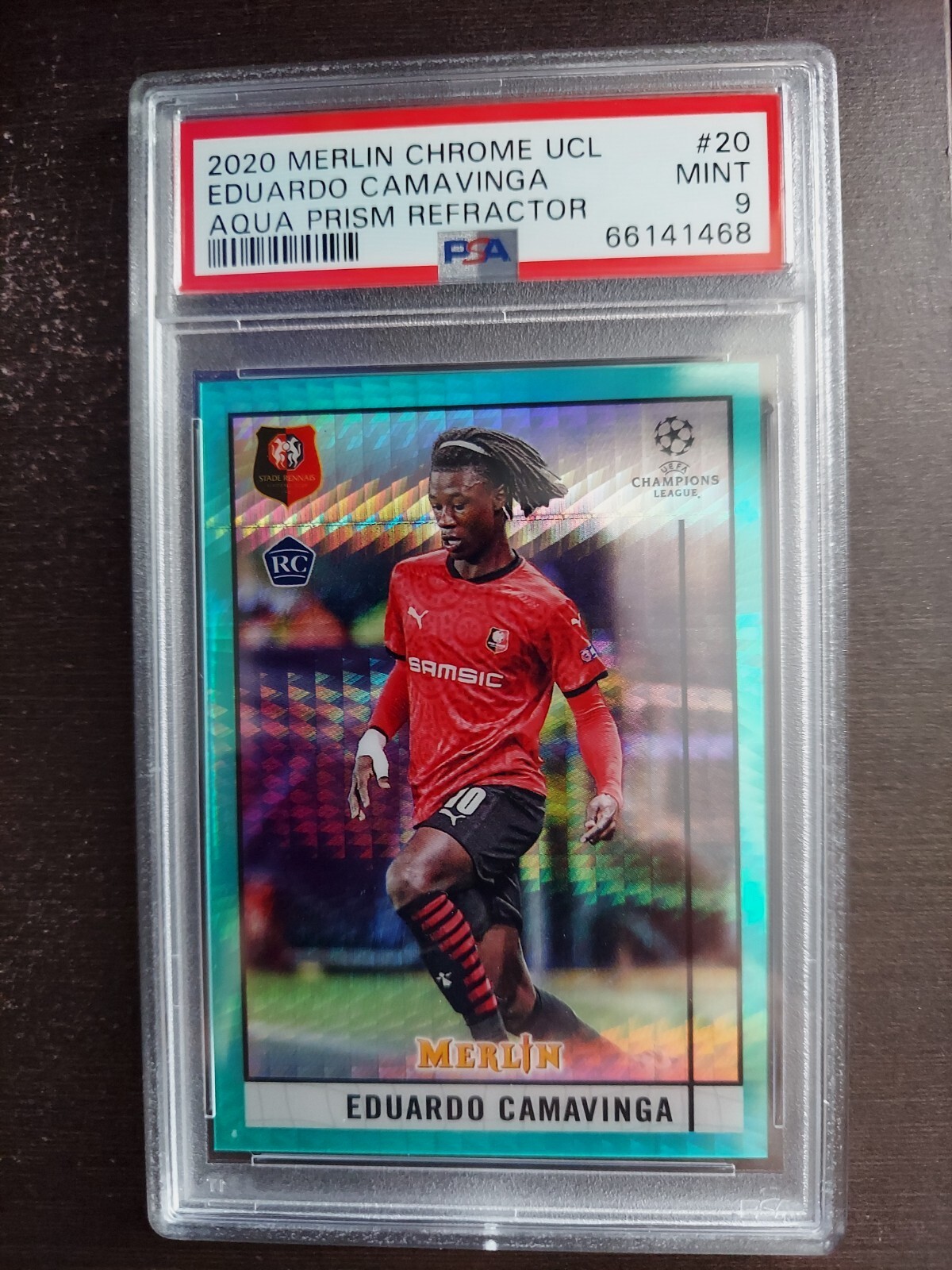 2020-21 Topps Merlin Chrome Eduardo Camavinga Aqua Prism Refractor RC PSA 9 #20