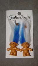 Troll Doll 1" Good Luck Bingo Football Sports Blue / White Pierced Earrings