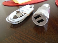 USB 2 Port car charger  TYPE - B Micro Cable   White   Free Shipping
