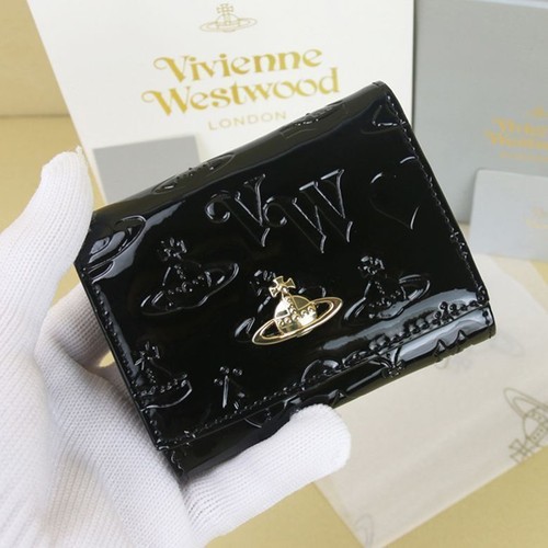 Vivienne Westwood Tri-fold Wallet Black Enamel Orb Outlet from Japan