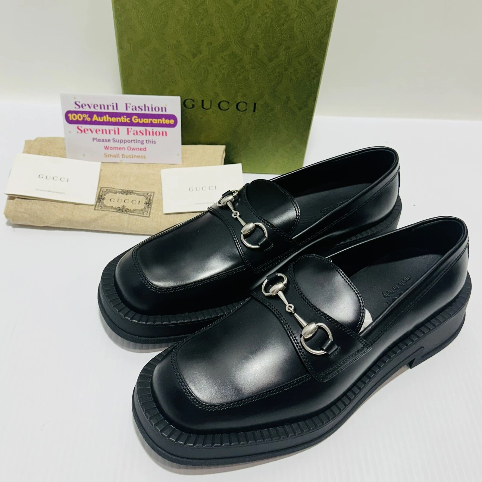 Mocassins Gucci Horsebit Chunky semelle chaussures en cuir noir G 9/États Unis 9,5 Neuf dans leur boîte