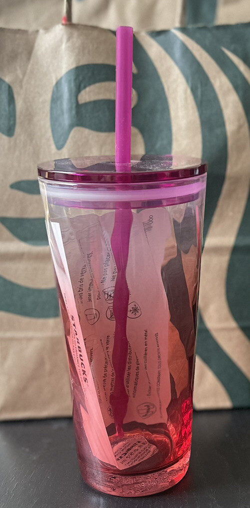 NWT STARBUCKS TUMBLER cup 18 oz glass Pink Swirl Ombre fade 2020