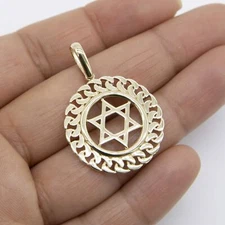 1 1/2" Cuban-Frame Shiny Star of David Pendant Real Solid 14K Yellow Gold