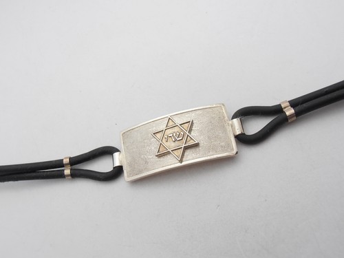 Bracelet Étoile De David En Argent 925 Et Caoutchouc - Bracelet Symbole Juif - Imagen 2 de 4