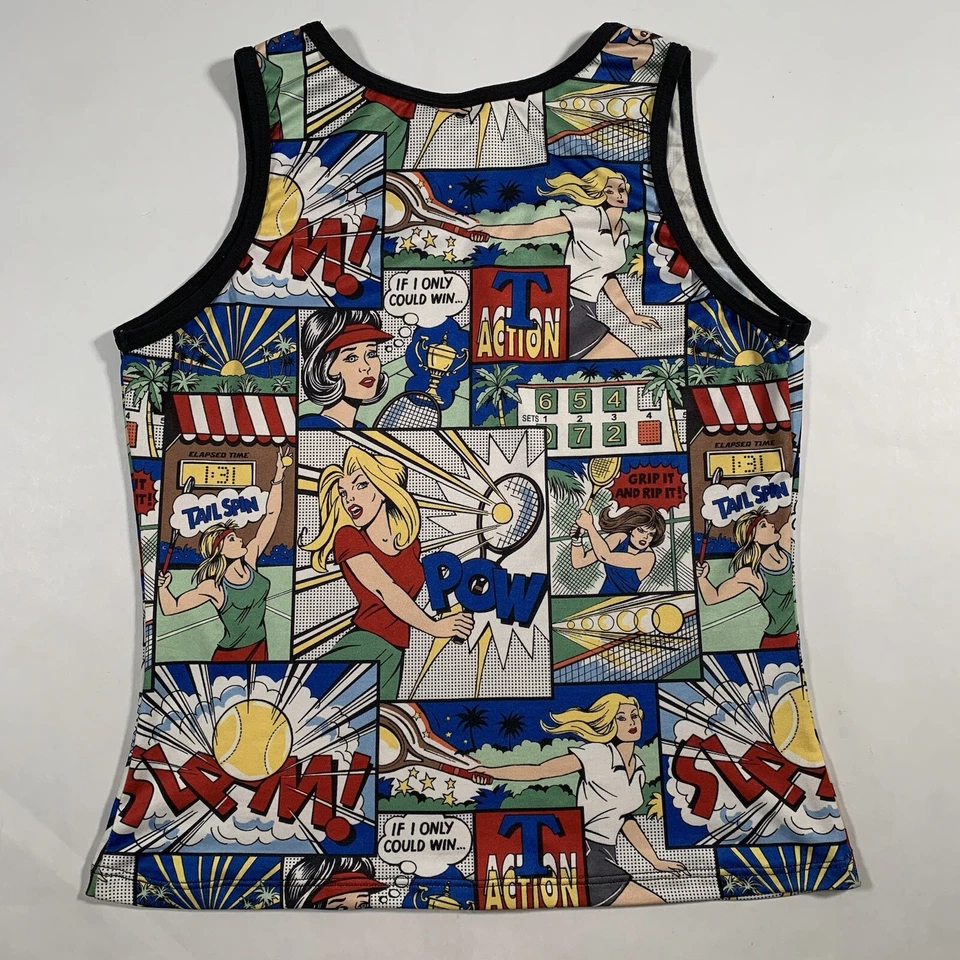 Vintage TAIL Womens Medium Tennis Tank Top Pop Art Comic Strip AOP Graphic - Image 2 of 4