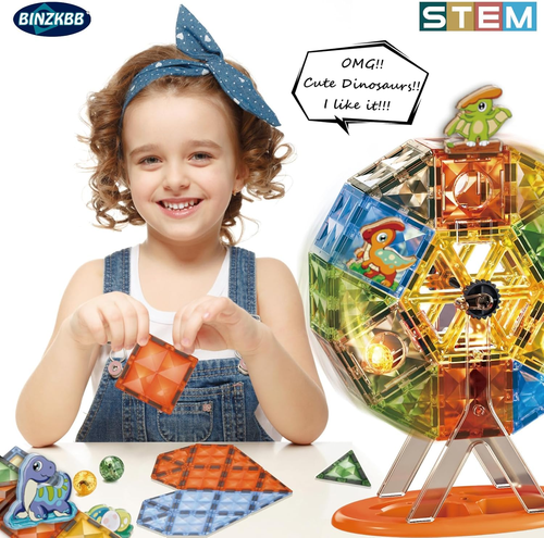 Magnetic Tiles 110PCS - 3D Lighted Magnet Building Blocks for Kids,Creative Dino - Bild 6 von 12