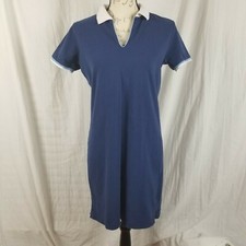 Navy Blue Cotton V-Neck Polo Shirt Dress