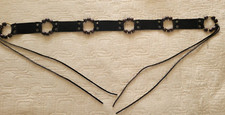 Vintage Retro 1960- 1970 Black suede Belt Wood beads Hippie Mod Fashion Fringe
