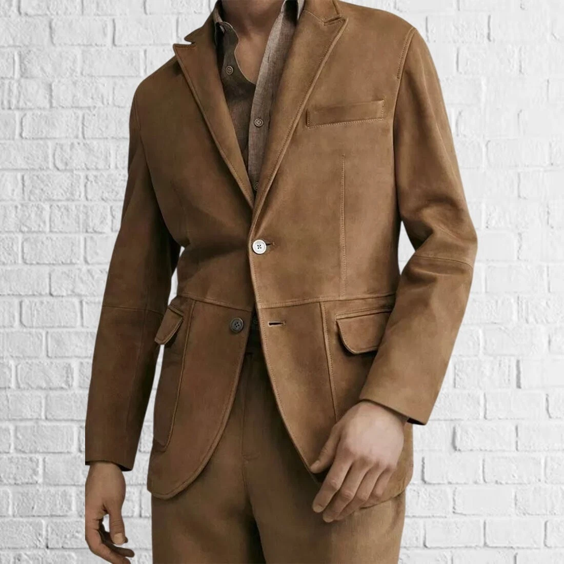 Men's Sheepskin Suede Tan Brown Blazer Celebrity Style Casual Coat
Opens in a new window or tab