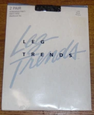 Unused 1990s Leg Trends 1600 Black Medium Reinforced Pantyhose 2 Pack