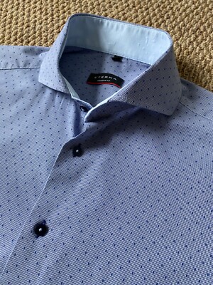 ETERNA MODERN FIT BLAU GEPUNKTETES HEMD MIT HUTKRAGEN 15,5 15 1/2