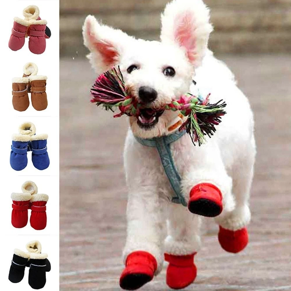 4pcs Dog Shoes Winter Thick Warm Snow Boots Puppy Waterproof Anti-slip  Booties.