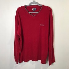 Vintage Chaps by Ralph Lauren Mens Sweater Size Large L Red Gray V-neck Ribbed