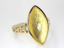 GOLDJUNGE69 * SOGNI D`ORO RING (19) BERGKRISTALL BLATTGOLD NAVETTE 375er GELBGOL