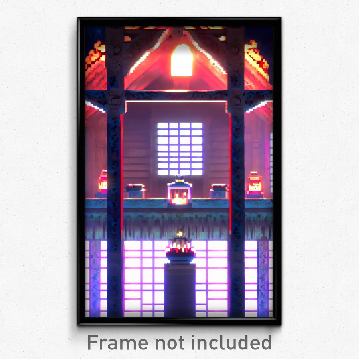 8-Bit Psychedelic Pixel Art Poster - Dreary Shrine Trippy Video Game Print
