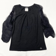 USED EXCELLENT CONDITION CHANEL CASHMERE KNIT BLACK TOP, SIZE 40 GOOD